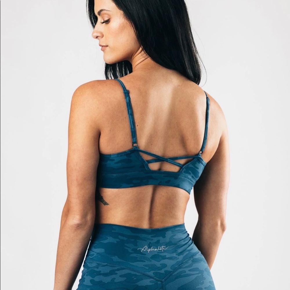 Alphalete delta blue camo bra